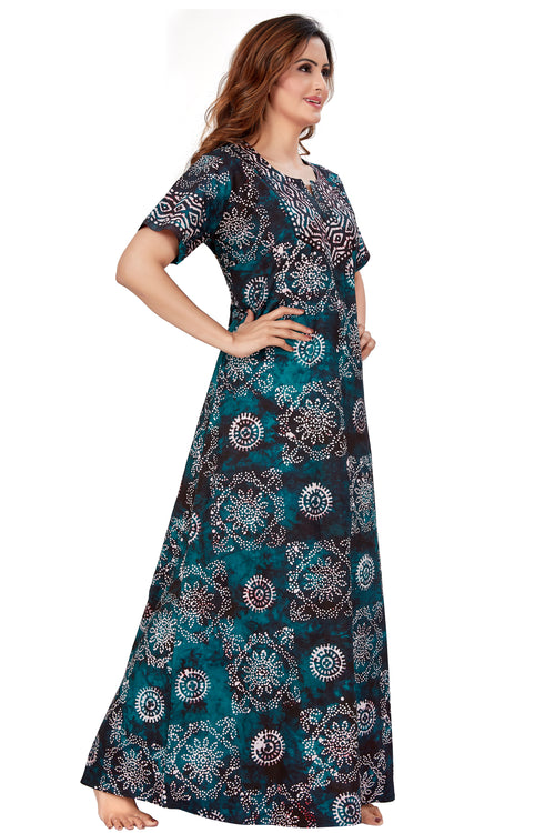 Green Block Design, Hand Dyed Batik, 100% Cotton Night Gown - NG061