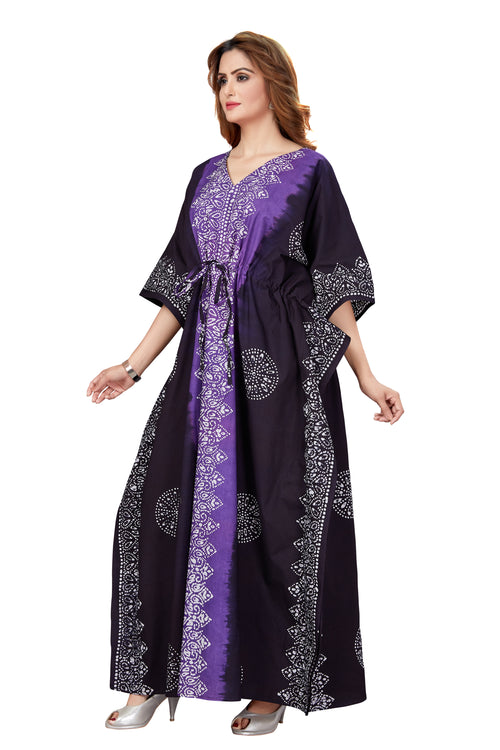 Purple & Black Shaded, Hand Dyed Batik, 100% Cotton Kaftan - K041