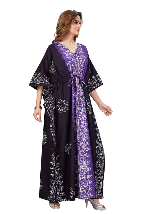 Purple & Black Shaded, Hand Dyed Batik, 100% Cotton Kaftan - K041