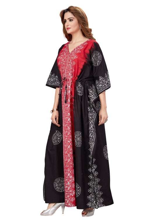 Red & Black Shaded, Hand Dyed Batik, 100% Cotton Kaftan - K042