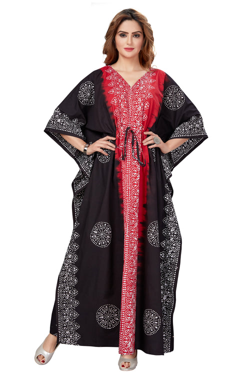 Red & Black Shaded, Hand Dyed Batik, 100% Cotton Kaftan - K042