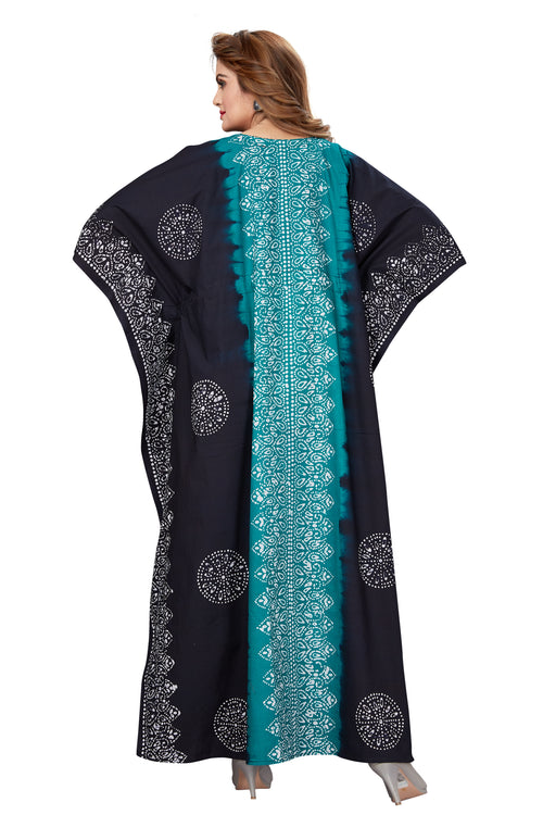Green & Black Shaded, Hand Dyed Batik, 100% Cotton Kaftan - K040