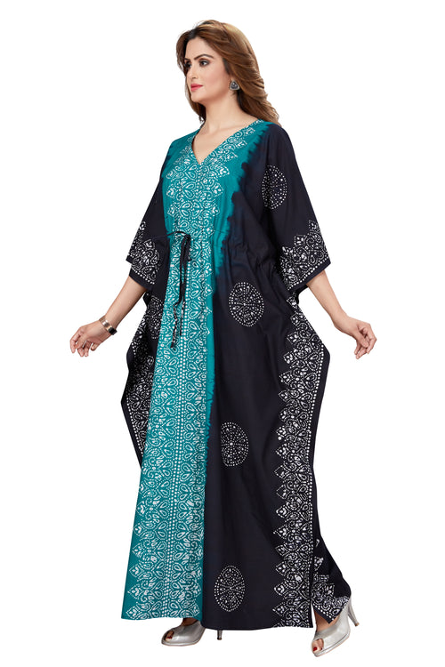 Green & Black Shaded, Hand Dyed Batik, 100% Cotton Kaftan - K040