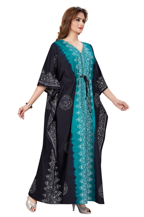 Green & Black Shaded, Hand Dyed Batik, 100% Cotton Kaftan - K040