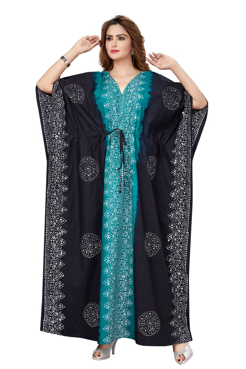 Green & Black Shaded, Hand Dyed Batik, 100% Cotton Kaftan - K040