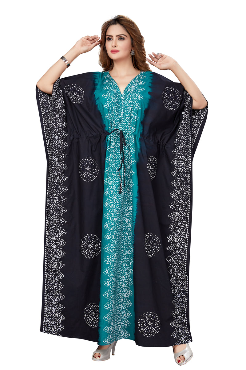 Green & Black Shaded, Hand Dyed Batik, 100% Cotton Kaftan - K040 - image 5