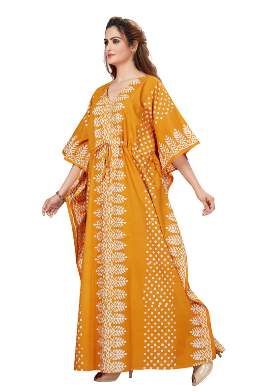 K002 - Yellow Dotted, Hand Dyed Batik, 100% Cotton Kaftan