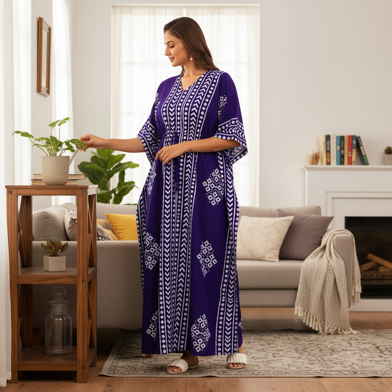 Purple Diamond Arrow Batik, Hand Dyed Batik, 100% Cotton Kaftan - K206