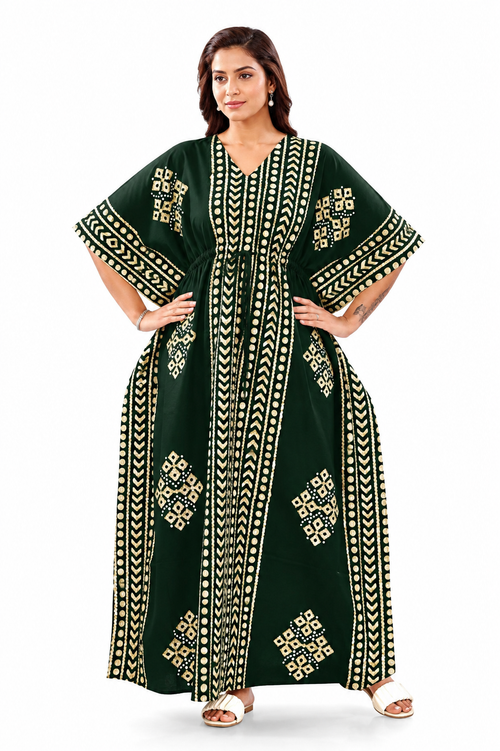 Green Diamond Arrow Batik, Hand Dyed Batik, 100% Cotton Kaftan - K207