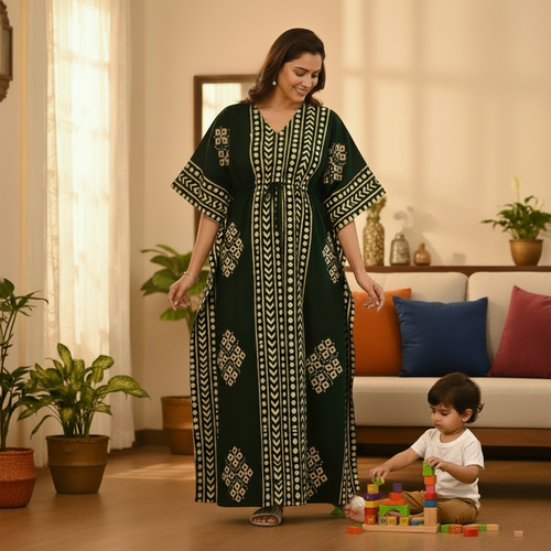 Green Diamond Arrow Batik, Hand Dyed Batik, 100% Cotton Kaftan - K207