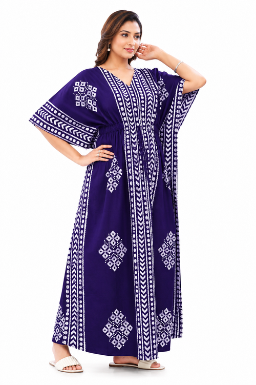Purple Diamond Arrow Batik, Hand Dyed Batik, 100% Cotton Kaftan - K206