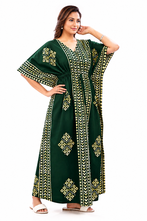 Green Diamond Arrow Batik, Hand Dyed Batik, 100% Cotton Kaftan - K207