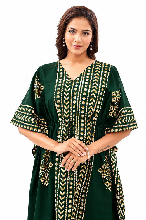 Green Diamond Arrow Batik, Hand Dyed Batik, 100% Cotton Kaftan - K207