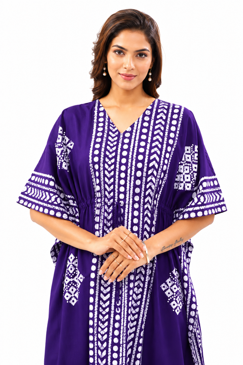 Purple Diamond Arrow Batik, Hand Dyed Batik, 100% Cotton Kaftan - K206