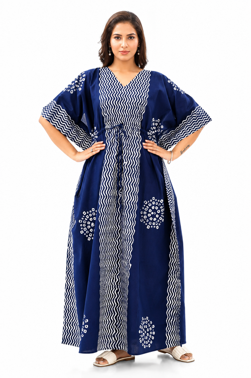 Blue Waves Design Batik, Hand Dyed Batik, 100% Cotton Kaftan - K192