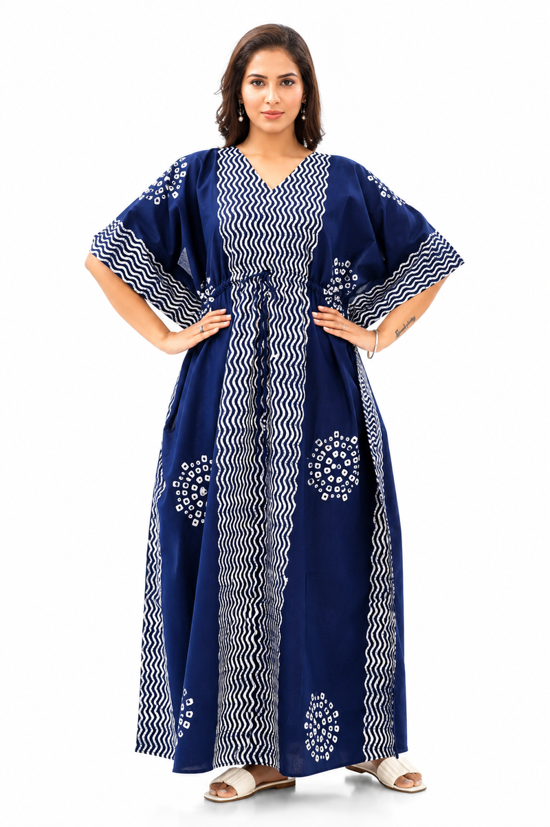 Blue Waves Design Batik, Hand Dyed Batik, 100% Cotton Kaftan - K192 - image 2