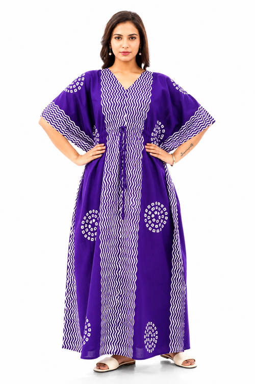 Purple Waves Design Batik, Hand Dyed Batik, 100% Cotton Kaftan - K196