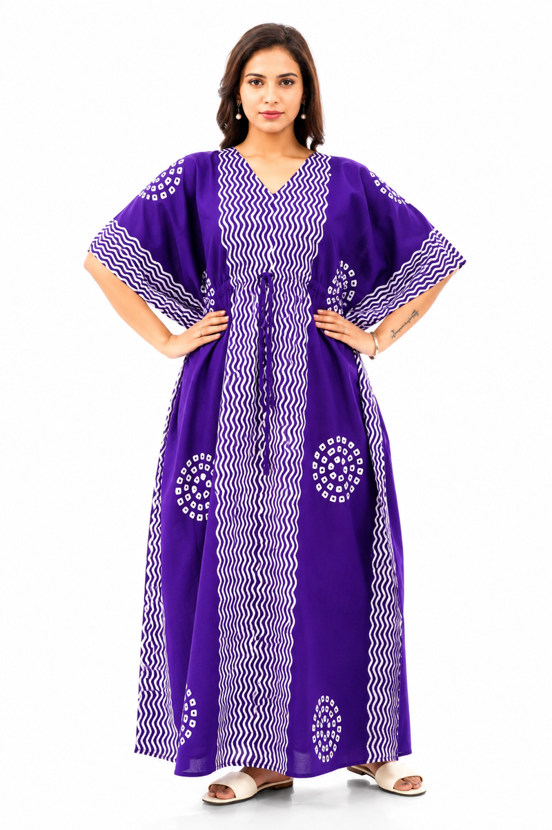 Purple Waves Design Batik, Hand Dyed Batik, 100% Cotton Kaftan - K196 - image 2