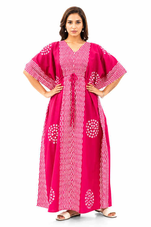 Pink Waves Design Batik, Hand Dyed Batik, 100% Cotton Kaftan - K194