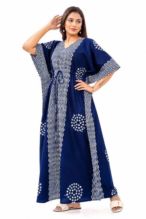 Blue Waves Design Batik, Hand Dyed Batik, 100% Cotton Kaftan - K192