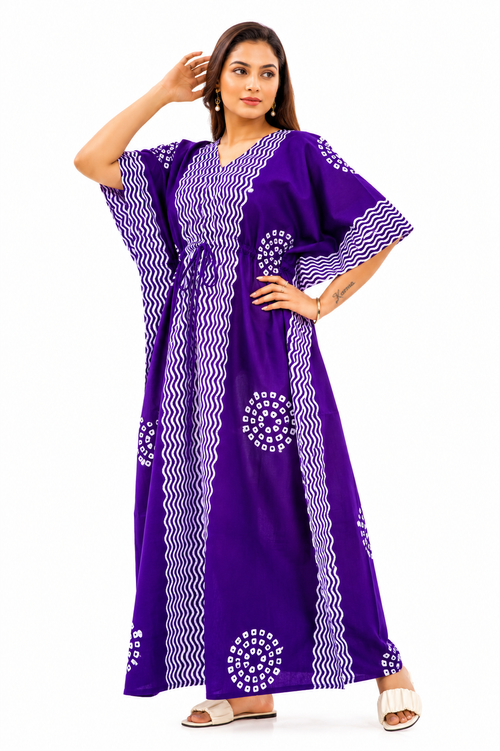 Purple Waves Design Batik, Hand Dyed Batik, 100% Cotton Kaftan - K196