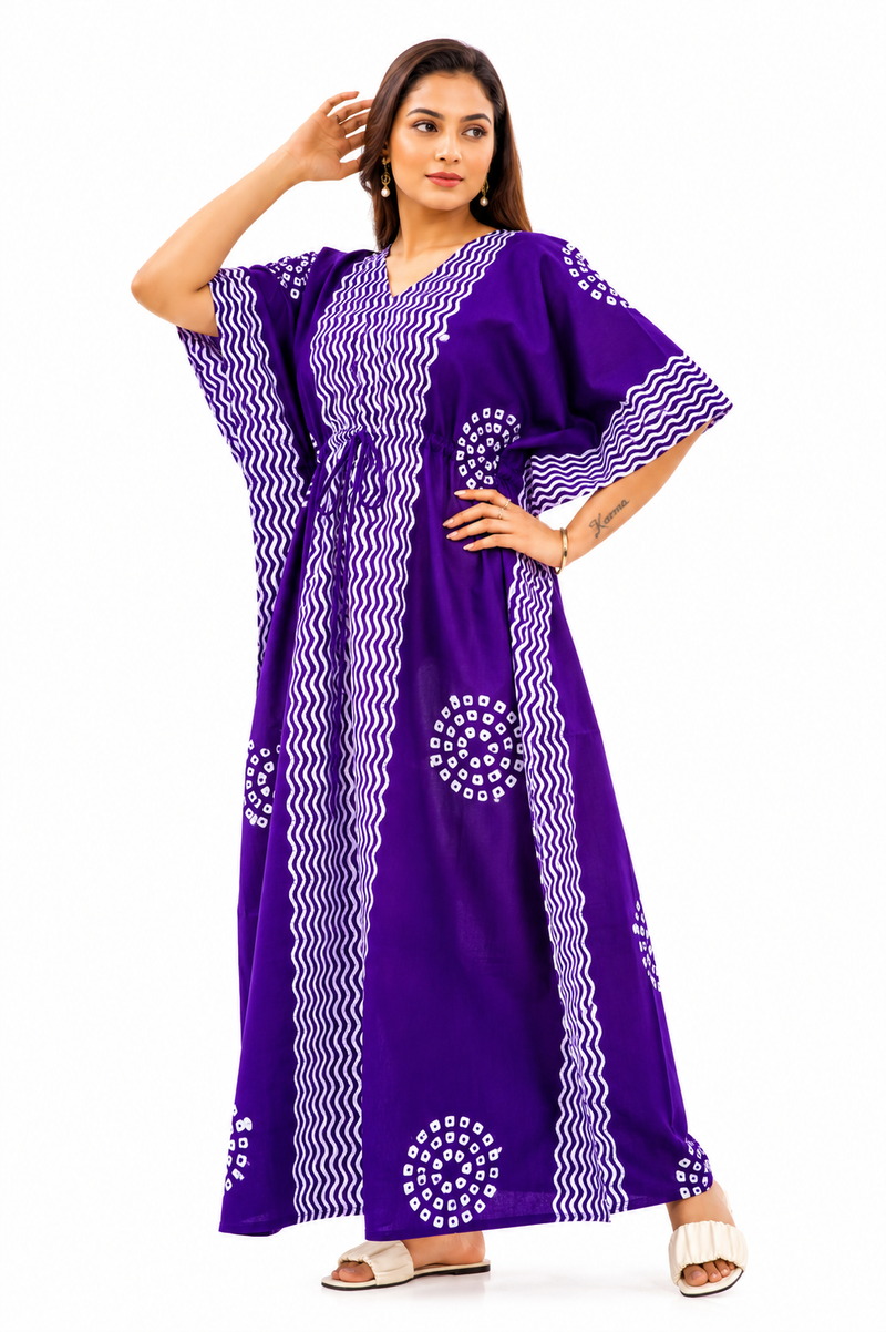 Purple Waves Design Batik, Hand Dyed Batik, 100% Cotton Kaftan - K196 - image 3