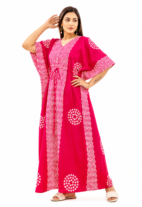 Pink Waves Design Batik, Hand Dyed Batik, 100% Cotton Kaftan - K194