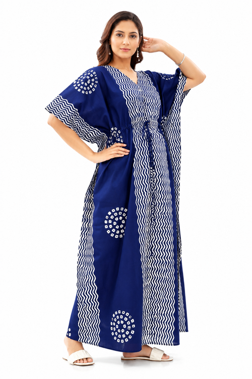 Blue Waves Design Batik, Hand Dyed Batik, 100% Cotton Kaftan - K192