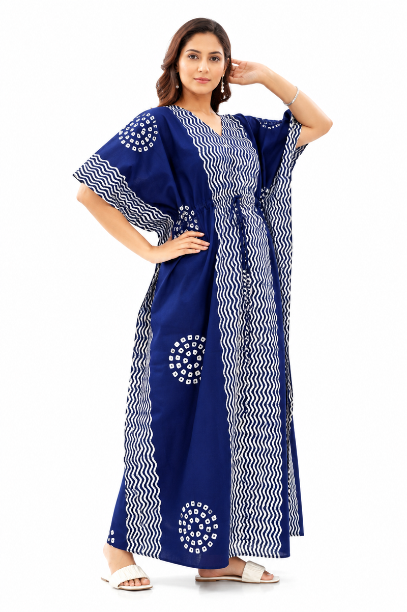 Blue Waves Design Batik, Hand Dyed Batik, 100% Cotton Kaftan - K192 - image 4