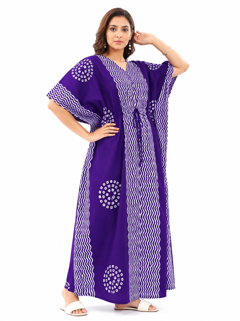 Purple Waves Design Batik, Hand Dyed Batik, 100% Cotton Kaftan - K196 - image 4
