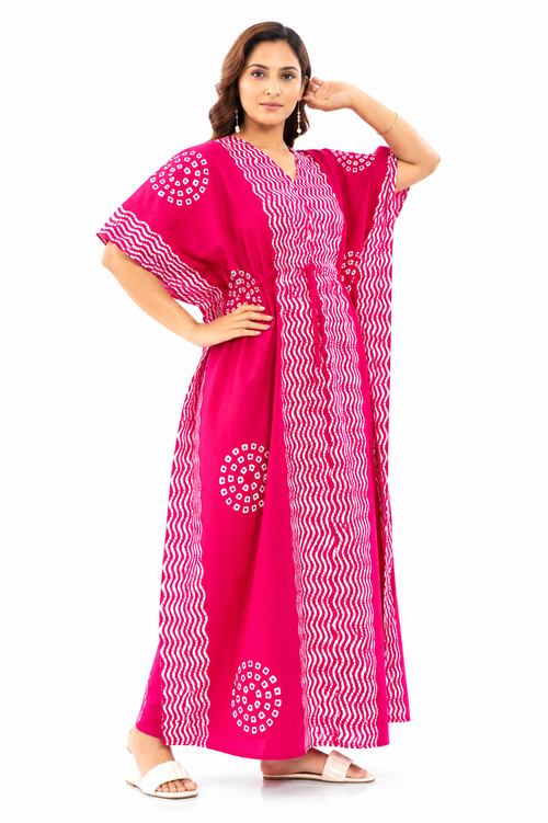 Pink Waves Design Batik, Hand Dyed Batik, 100% Cotton Kaftan - K194