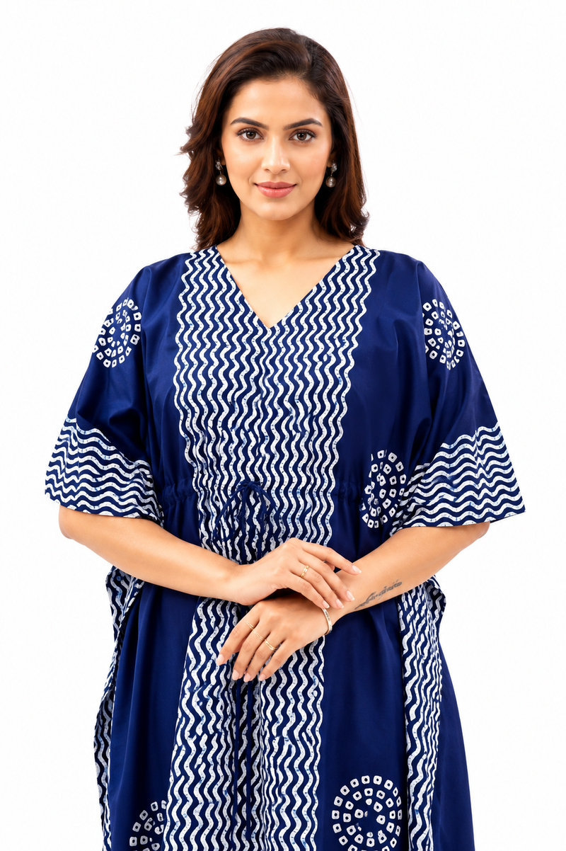 Blue Waves Design Batik, Hand Dyed Batik, 100% Cotton Kaftan - K192 - image 5
