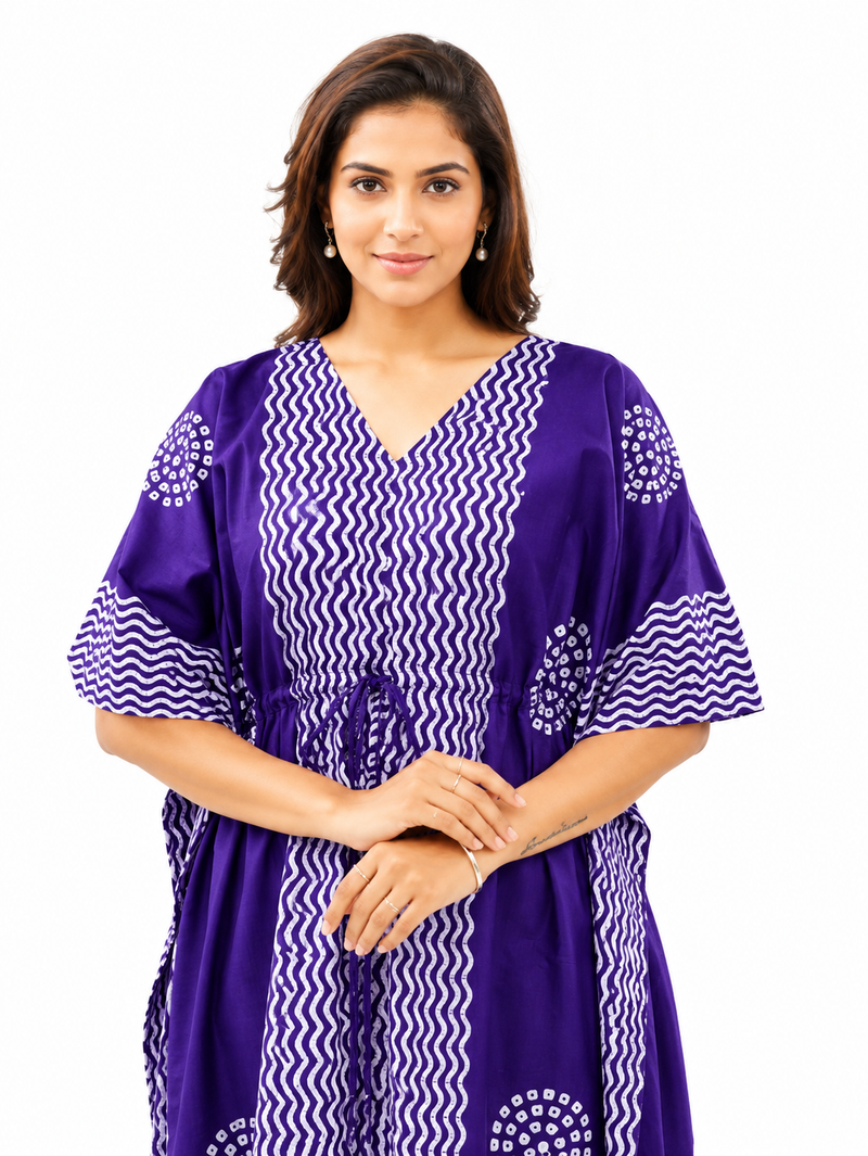 Purple Waves Design Batik, Hand Dyed Batik, 100% Cotton Kaftan - K196 - image 5