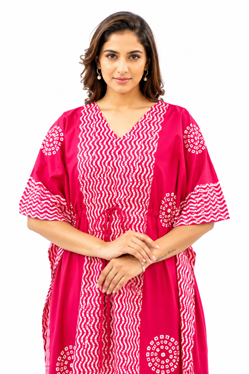 Pink Waves Design Batik, Hand Dyed Batik, 100% Cotton Kaftan - K194 - image 5