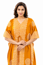 Yellow Waves Design Batik, Hand Dyed Batik, 100% Cotton Kaftan - K195 - image 5