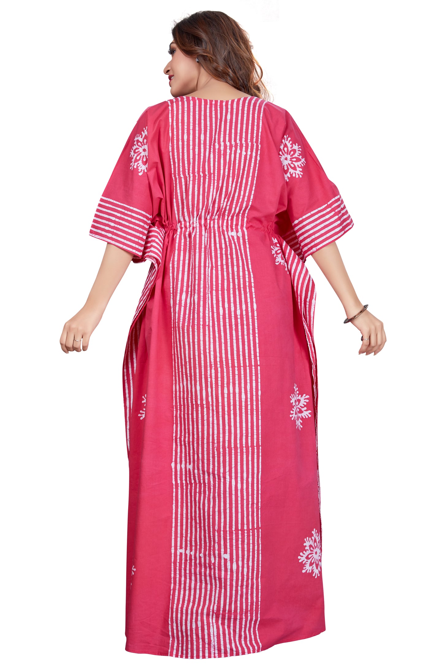 Hand Dyed Pink Batik Stripe Cotton Kaftan - The Kaftan Shop