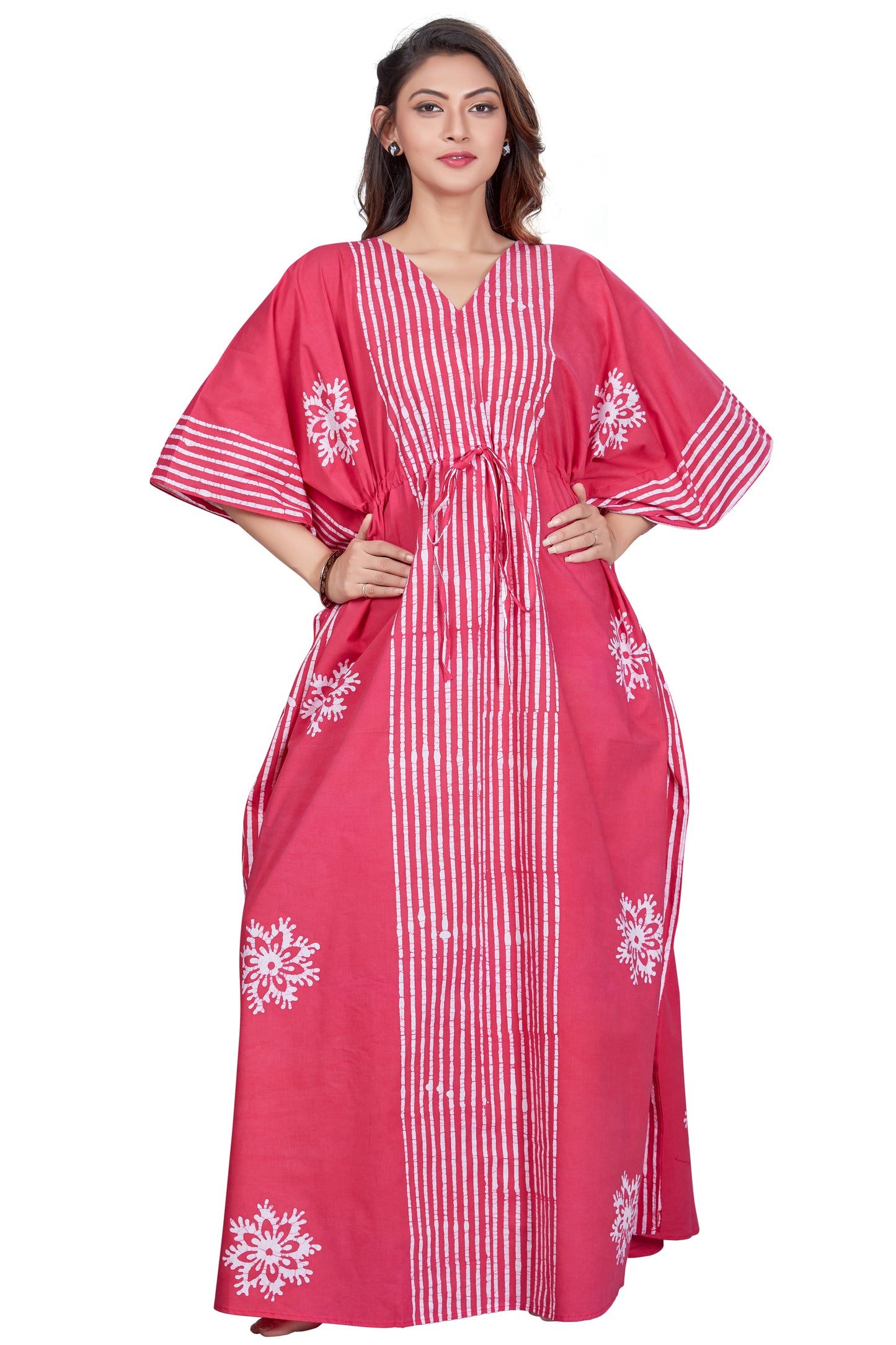 Hand-Dyed Batik Stripe Pink Kaftan in 100% Cotton - thekaftanshop.com