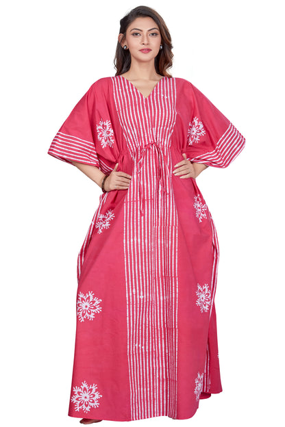 Hand-Dyed Batik Stripe Pink Kaftan in 100% Cotton - thekaftanshop.com