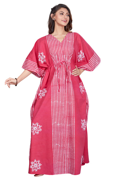 Hand-Dyed Stripe Pink Batik Kaftan - 100% Cotton | The Kaftan Shop