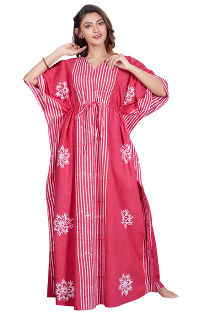 Hand-Dyed Batik Cotton Kaftan in Stripe Pink - K013 | The Kaftan Shop