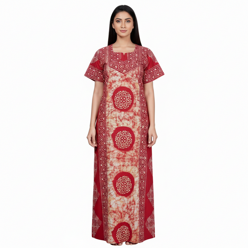 Red White Circles, Hand Dyed Batik, 100% Cotton Night Gown - NG025 image 3