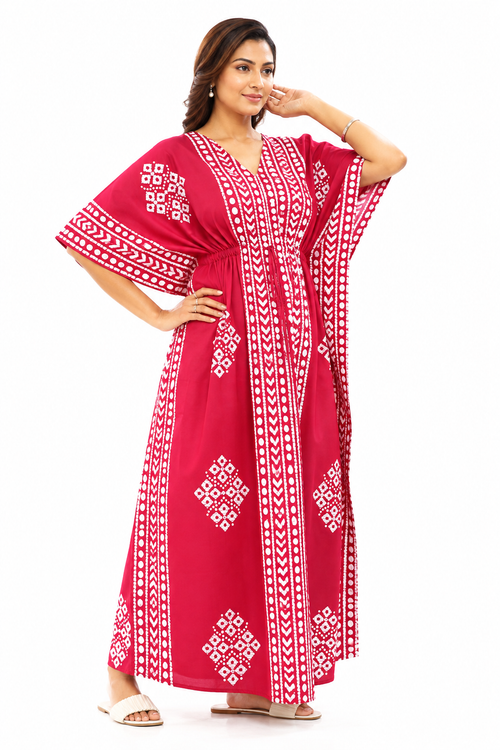 Pink Diamond Arrow Batik, Hand Dyed Batik, 100% Cotton Kaftan - K204