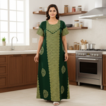 Green Waves Design Batik, Hand Dyed Batik, 100% Cotton Night Gown - NG197 image 1