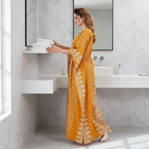 Yellow Dotted, Hand Dyed Batik, 100% Cotton Kaftan - K002