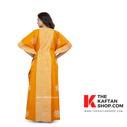 Stripe Yellow Hand Dyed Batik 100% Cotton Kaftan - The Kaftan Shop