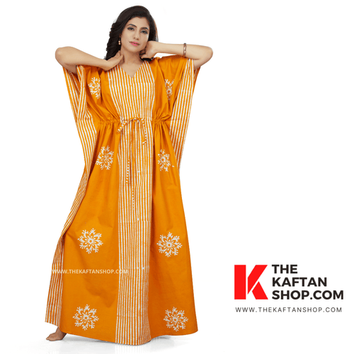 Stripe Yellow, Hand Dyed Batik, 100% Cotton Kaftan - K014