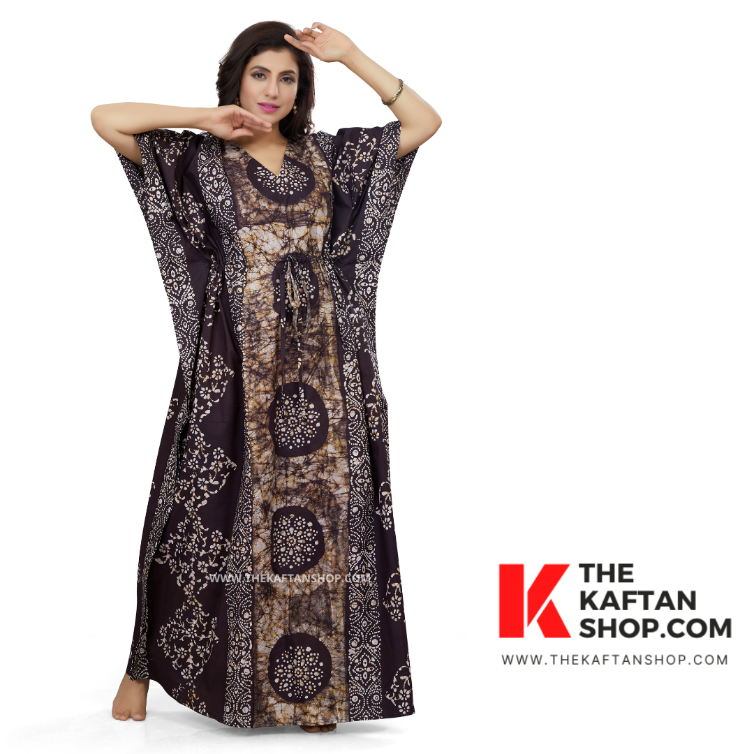 Pure Cotton Kaftan in Brown Circular Patter for women