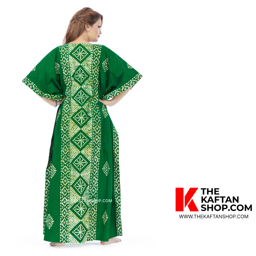 Green Diamond Design Hand Dyed Batik 100% Cotton Kaftan - TheKaftanShop.com