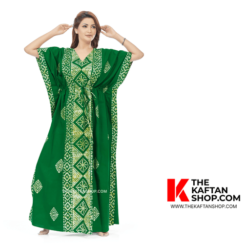 Green Diamond Design, Hand Dyed Batik, 100% Cotton Kaftan - K083