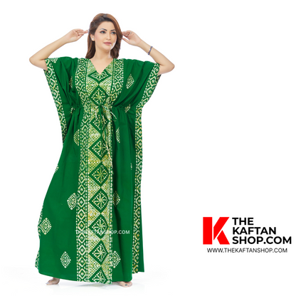 Green Diamond Design Hand Dyed Batik 100% Cotton Kaftan | The Kaftan Shop